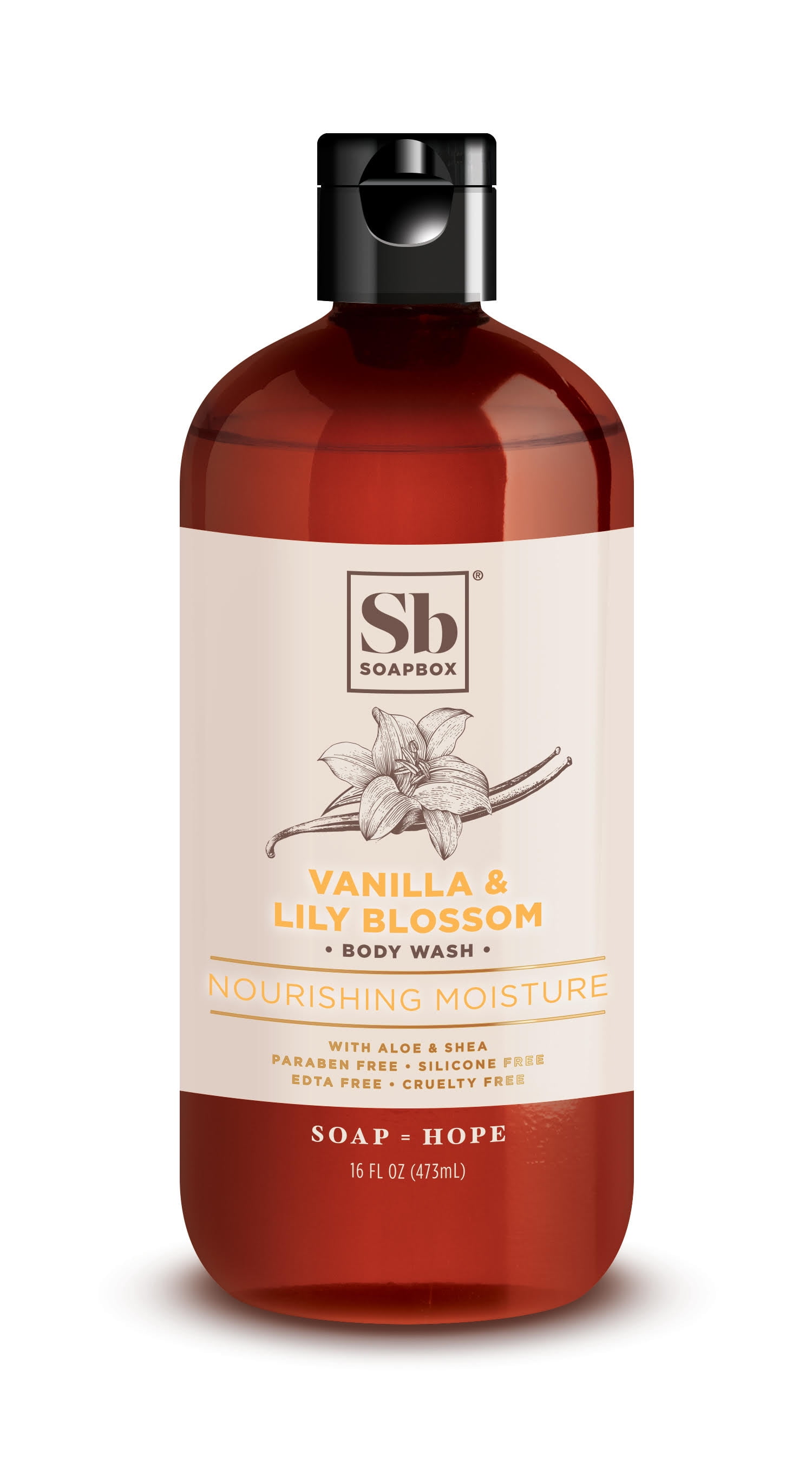 Soapbox Vanilla & Lily Blossom Nourishing Moisture Body Wash with Shea Butter, 16 Oz Bottle