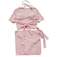 thumbnail image 4 of Franhais 4 Pcs Women Bathing Suits, Adults Tie-up Padded Solid Color Halter Bra + Crop Tops + Sarong + Thong, 4 of 7