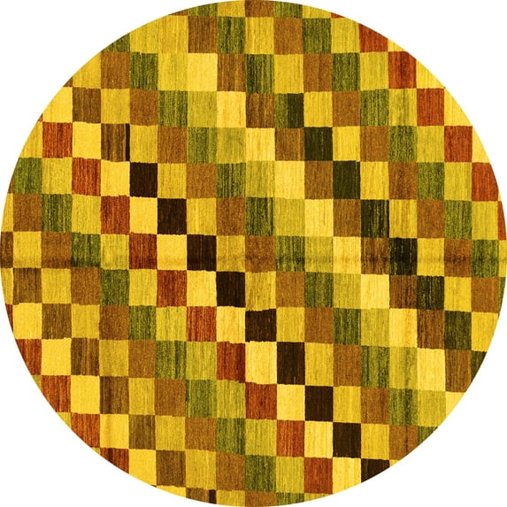 Ahgly Company Indoor Round Checkered Yellow Modern Area Rugs, 4' Round