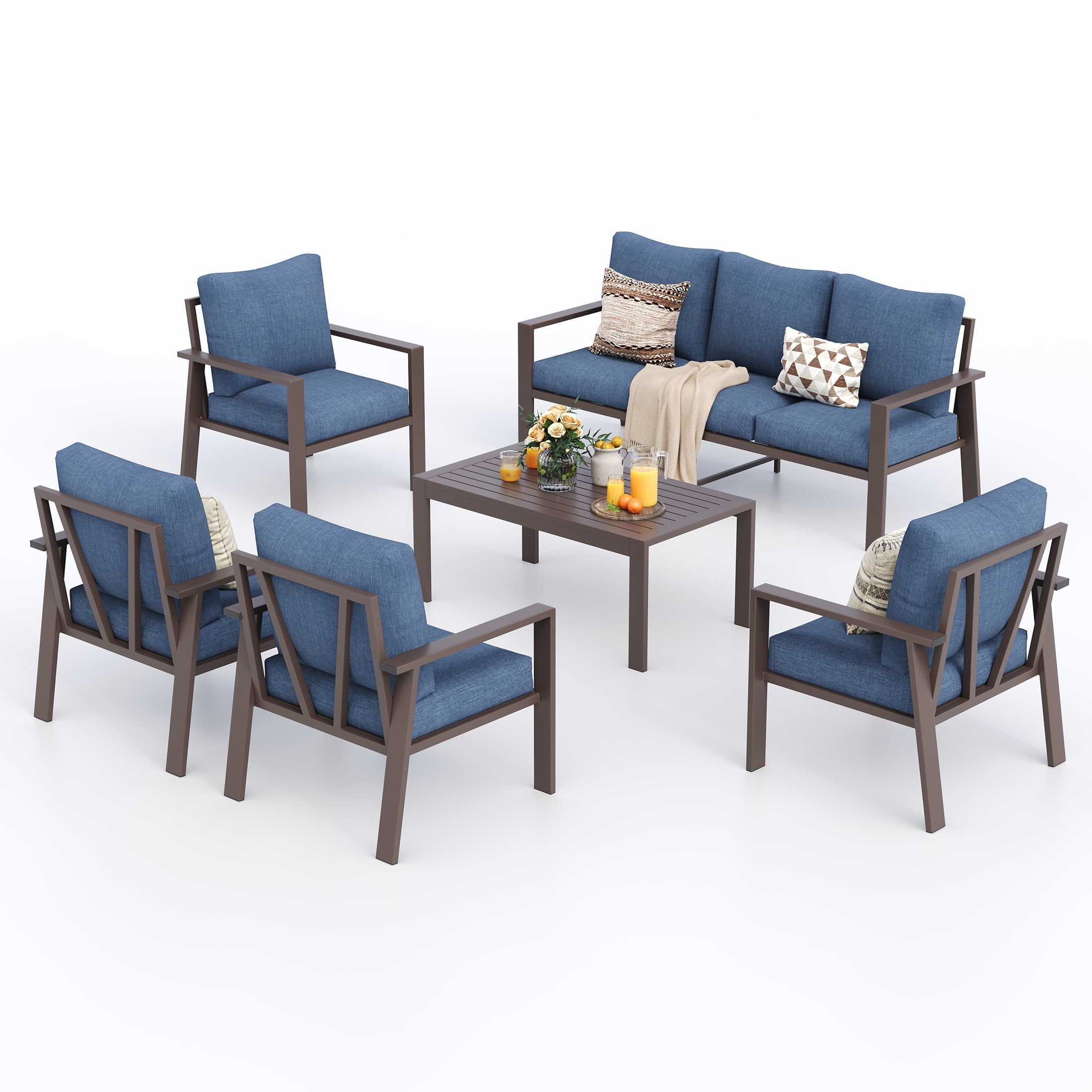 UDPATIO Aluminum Patio Furniture Set, Contemporary Outdoor Couch Set, Aluminum Patio Conversation Set, Blue