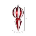 thumbnail image 2 of Vickerman 12" Red and White Striped Shiny Ball Finial Ornament with Glitter Accents, 2 of 2