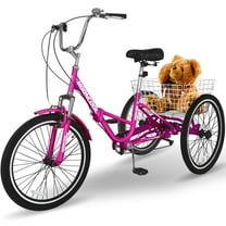 Lilypelle 20 Inch Adult Tricycles Folding Tricycle 3 Wheel Bikes 7 Speed Trike with Shopping Basket for Seniors