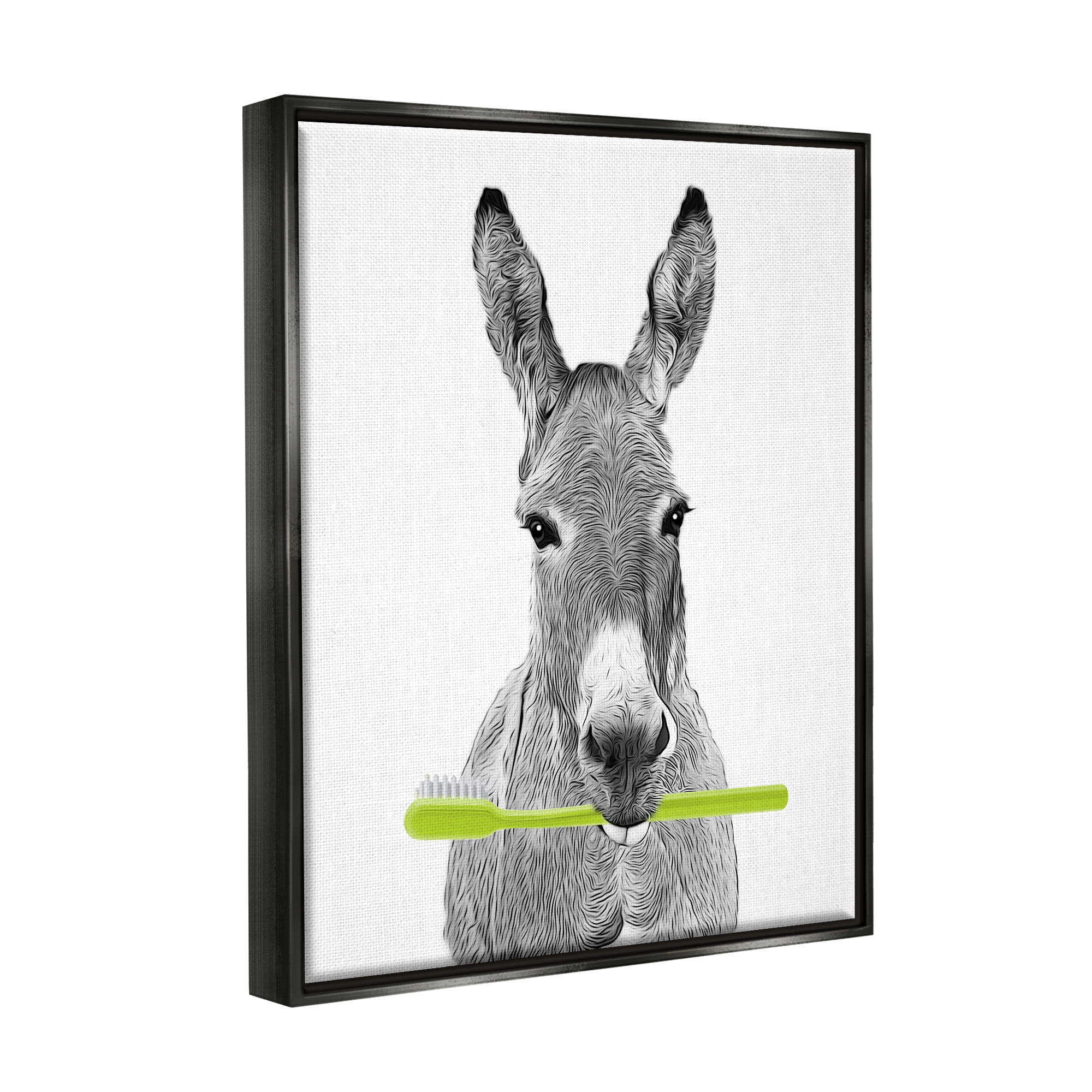 Stupell Industries Donkey Toothbrush Funny Animal Animals & Insects Painting Black Floater Framed Art Print Wall Art