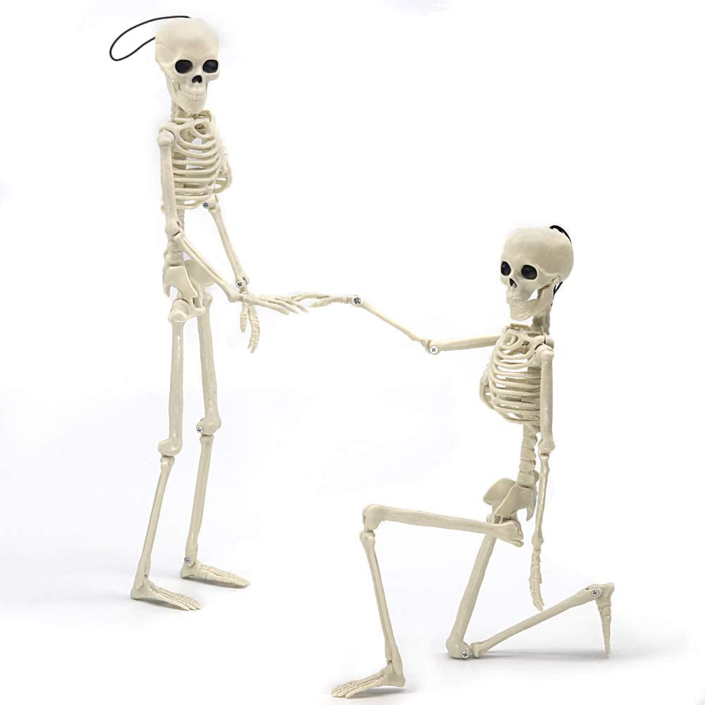 2 Packs BLUELF Halloween Pumpkin Skeleton Decorations with Posable Joints Skeletons for Halloween Party Haunted House Props Decorations 