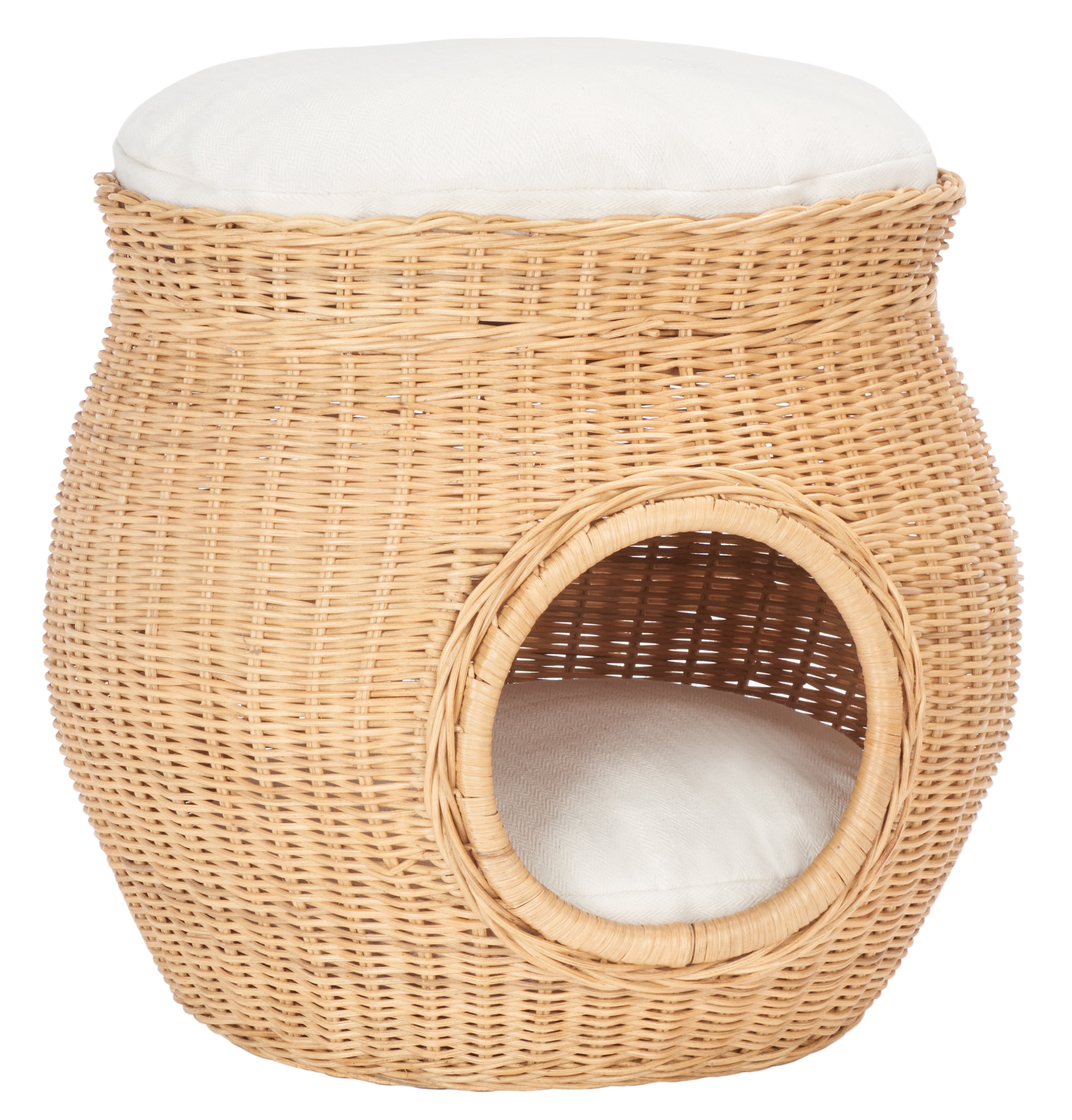 SAFAVIEH Suli Regular Covered Style Cat Bed with Cushion, Natural Honey/White