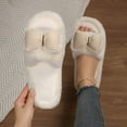 thumbnail image 2 of Xfvqtps Fluffy Slippers for Women Bow Decor Winter Warm Open Toe Slip on Furry Cozy Indoor and Outdoor Plush Shoes White, 2 of 9