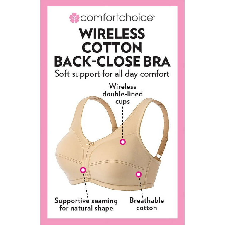 Comfort Choice Women's Plus Size Cotton Back-Close Wireless Bra