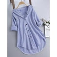 thumbnail image 2 of Women Stripe Long Sleeve Turn-down Collar Button Loose Top Shirts Blouse, 2 of 2