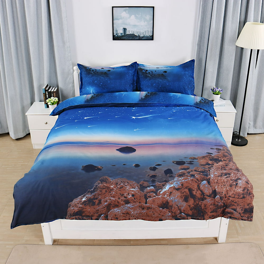 3D Blue Ocean Bedding Set Sky 3 Piece Bedlinen Duvet Quilt Cover Sets