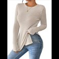 thumbnail image 1 of Camiseta de Larga A Rayas para Mujer, Cuello Redondo, Dobladillo con Abertura, Corte Entallado Albaricoque XXL, 1 of 10