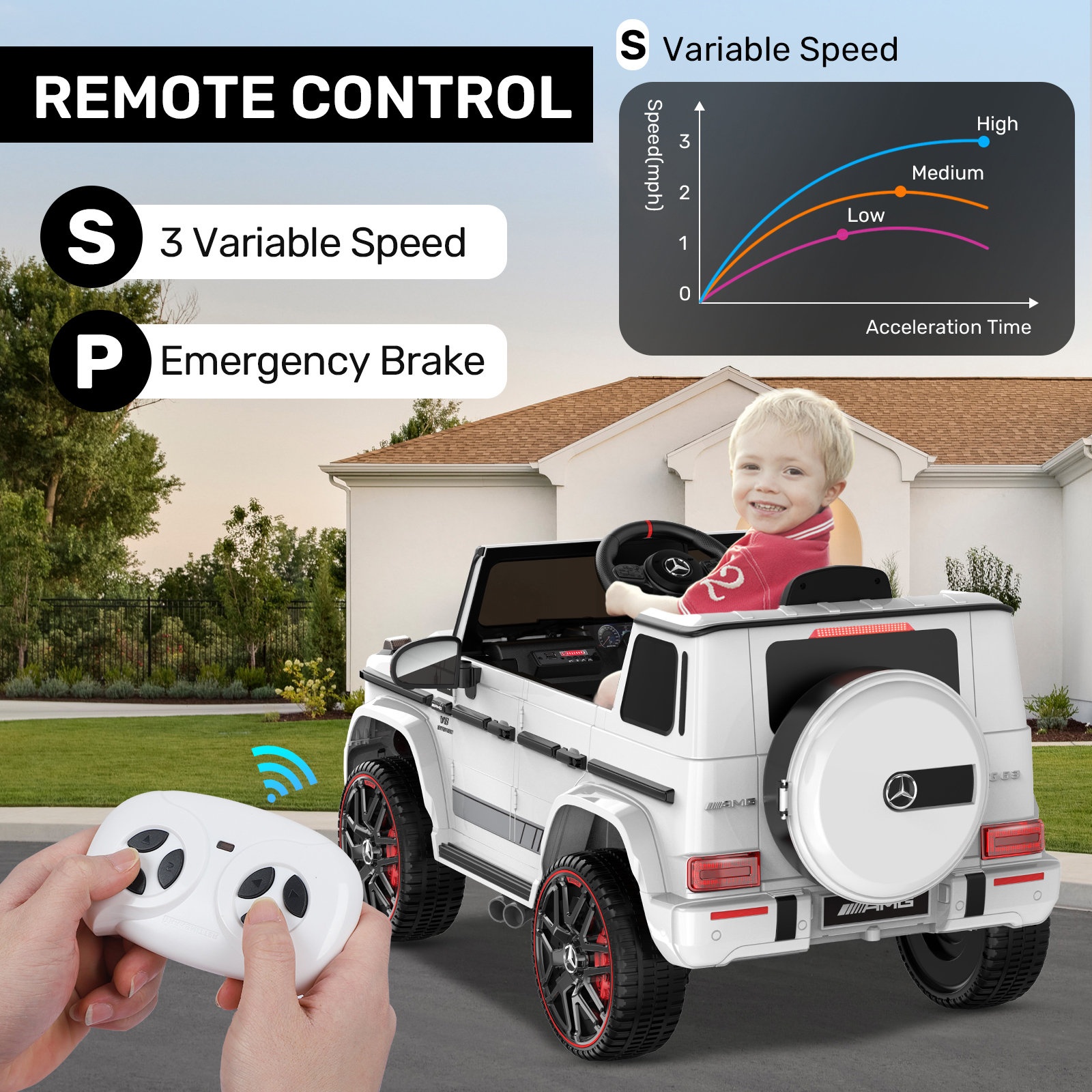 TOKTOO 12V Powered Ride on Toy Mercedes-Benz G63 Licensed for Kids, Electric Toddler Ride on Car w/Parent Remote Control, MP3, LED Headlight, Gift for Boys Girls Aged 2-4 Years, White