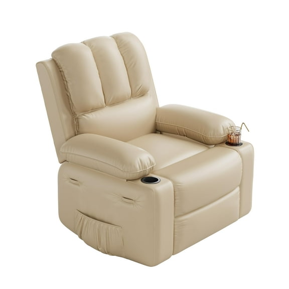 Huloretions Recliner Chair,Leather Recliner Chair Modern Manual Rocking Recliner with Comfortable Arms and Cup Holders,Upholstere Chair Reclining Single Sofa for Living Room