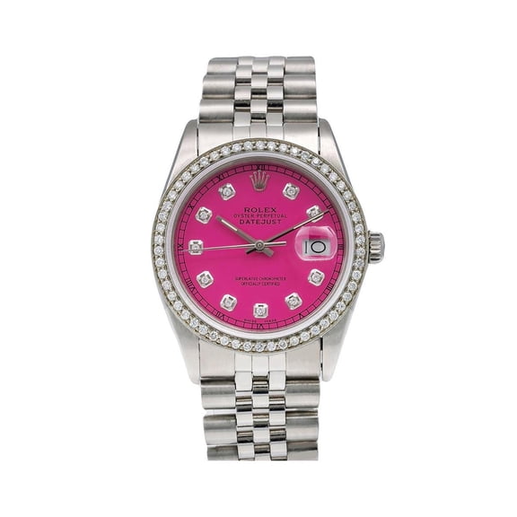 Pre-Owned Rolex Datejust 36MM 16030 Pink Diamond Dial Diamond Bezel Stainless Steel Jubilee Bracelet 1.2ct