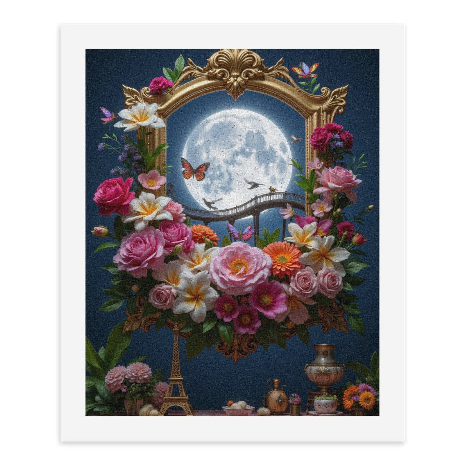 Paint By Numbers Kit for Adults Beginner - Floral Moon Bridge Art Fantasy DIY Canvas Painting Kits for Adults, Frameless Paint By Number for Adults for Home Wall Decor 16x20 Inch