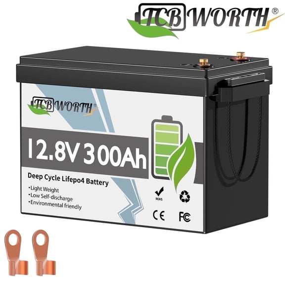 12V 300Ah LiFePO4 Battery,TCBWORTH for RV,Solar,Trolling Motors,Marine,Home Energy Storage,Van,Camping,off-Grid,15000 Deep Cycle Lithium Batteries,Built in 200A BMS