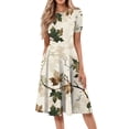 thumbnail image 2 of bbyeadc Women's Summer Dresses 2025 Loose Casual Mid-Length Dresses Vintage Short Sleeve Crewneck A Line Dress Beach Floral Print Flowy Sundresses with Side Pocket, Khaki M, 2 of 5