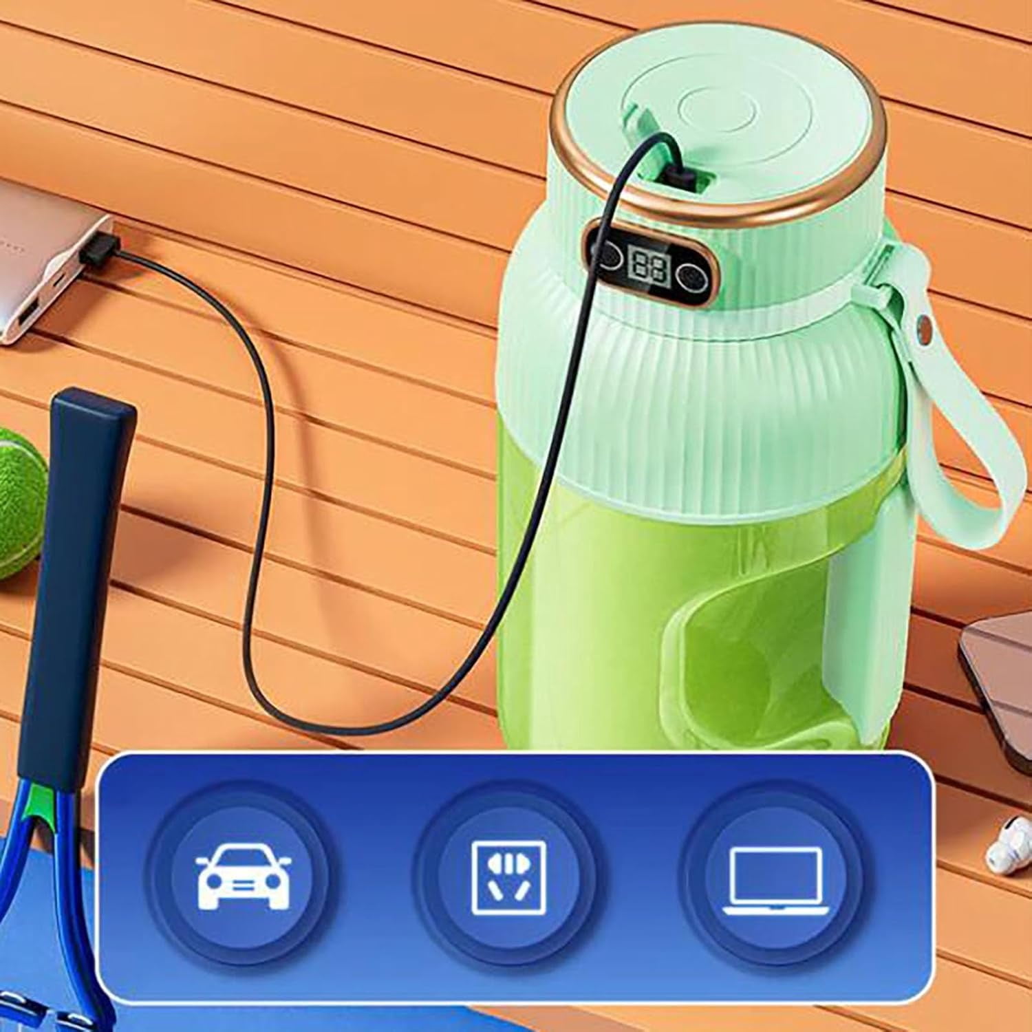 Juicer Cup,Multifunctional Portable Juicer Cup with Digital Display, Fruit Mixers Juicers Electric Juicer,Shakes and Smoothies,Wireless Portable Blender Rechargeable (Bue)