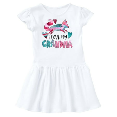 

Inktastic I Love My Grandma Pink and Blue Fox with Hearts Gift Toddler Girl Dress