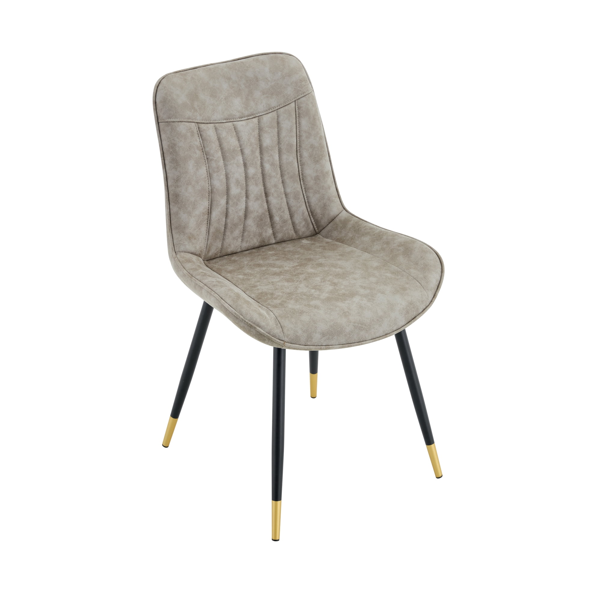 Leumius Dining Chairs Set of 2, Tech Fabric Upholstered Dining Chairs with Semi-Gloss Black Metal Legs, Gold-Trimmed Adjustable Non-Slip Feet, Vertical-Stitched High Back for Dining Room Gray