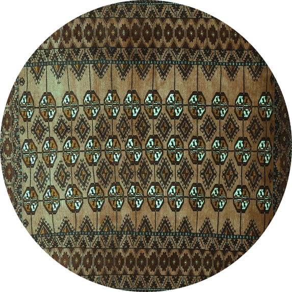 Ahgly Company Indoor Round Southwestern Turquoise Blue Country Area Rugs, 4' Round