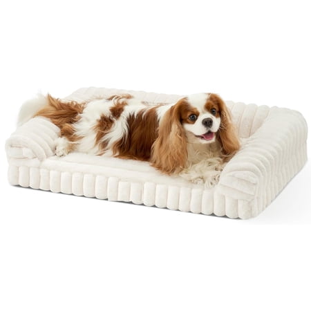 Katieovy Orthopedic Dog Beds for Large Dog,32 inch Removable Washable Dog Beds with Sides,Non-Slip Bottom Memory Foam Large Pet beds,White