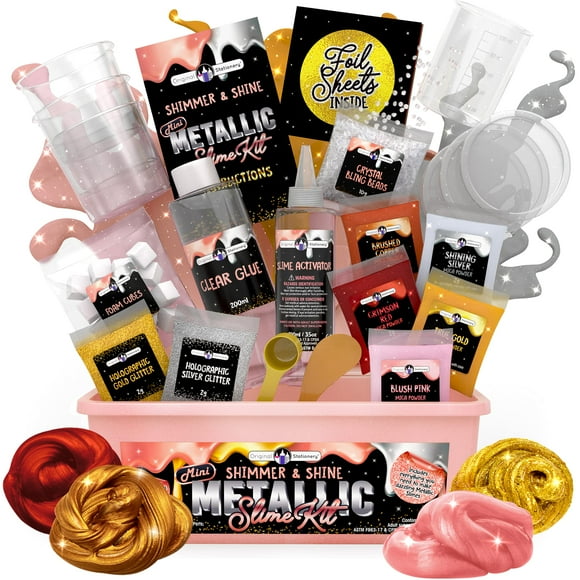 Original Stationery Mini Métallisé Brillant Slime Kit pour les Filles, Faire Métallisé Or Rose Slime et Noël Slime, Amusant Artisanat de Noël pour les Enfants