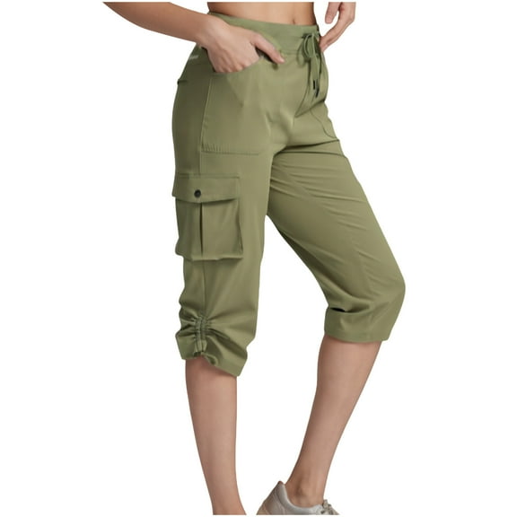 Xzbqbs Women's Cargo Capri Pants Lightweight Quick Dry Hiking Pants Summer Travel Casual Capris with 5 Pockets