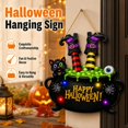 thumbnail image 3 of Halloween Wooden Door Wreath Sign, Happy Halloween Witch Feet Wall Decor with Black Cat & Spider for Front Door, Porch & Farmhouse Display, 3 of 7