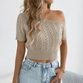 thumbnail image 6 of JGGSPWM Womens Crochet Hollow Off The Shoulder Knit Tops Short Sleeve Spring Summer Trendy Sweaters Khaki S, 6 of 8