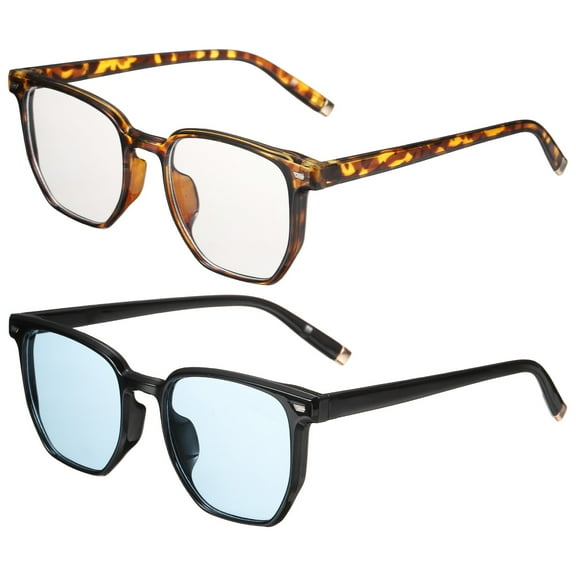 2pack Sunglasses for Women Men, PC Square Sunglasses, Transparent & Blue