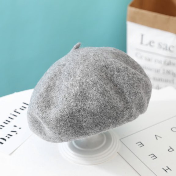 Solid Color Wool Beret for Little Girls, Warm Artist Beret Hats Beanie Cap for Children Daily Using Photography Prop