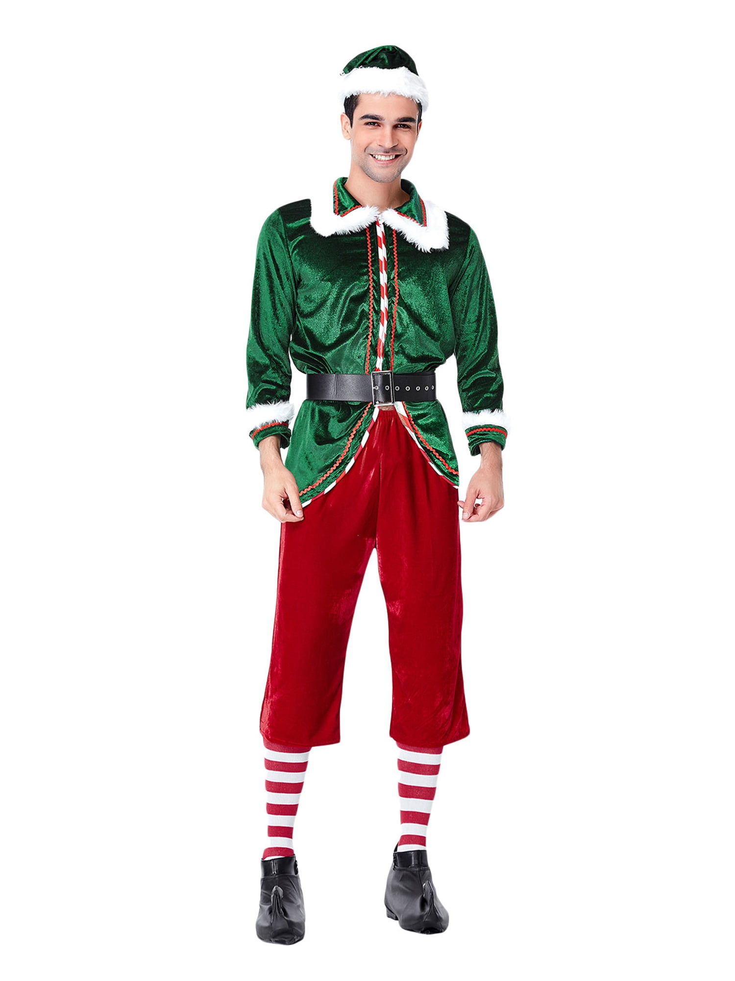 Unisex Men's Elf Costume Adult Deluxe Santa Cosplay Suit Christmas ...