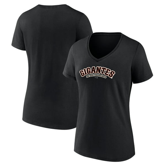 Women's Black San Francisco Giants Spanish Logo V-Neck T-Shirt