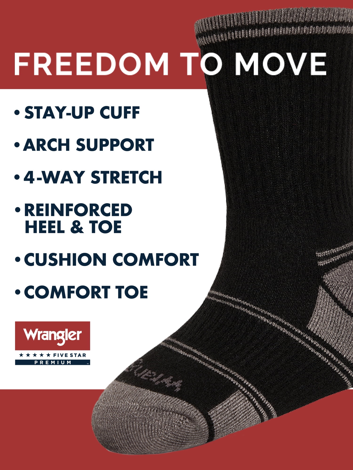 Wrangler Boys' Essentials Cool Comfort Crew Socks, Assorted Cushioned Socks for Kids, Small, 6-Pack