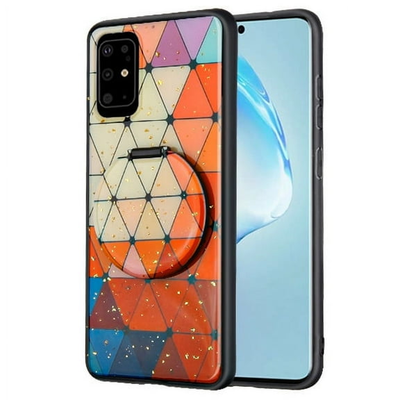 Samsung Galaxy S20 PLUS (6.7") Phone Case with Mirror & Foldable Stand Slim Shockproof Drop Protection Hybrid Hard Covers Rubber Bumper Protective Cover [Triangle Colorful] for Samsung Galaxy S20 