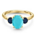 thumbnail image 3 of Gem Stone King 10K Yellow Gold Green Turquoise and Blue Sapphire Engagement Ring for Women | 2.20 Cttw | Oval 9X7MM | Gemstone Birthstone | Size 9, 3 of 6