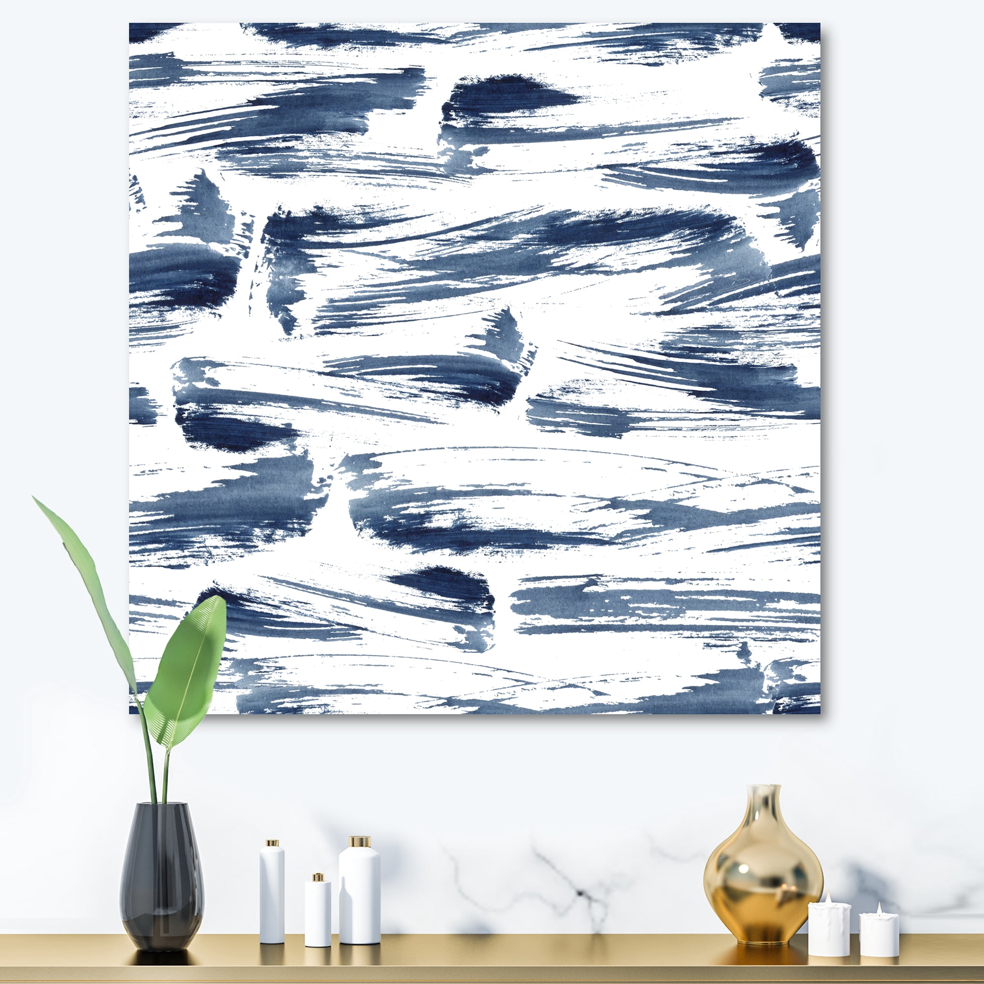 Designart ' Blue Abstract Aquatic Texture ' Modern Canvas Wall Art Print