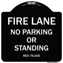 SignMission Designer Series Sign - Michigan Fire Lane No Parking or Standing | Black & White 18" X 18" Heavy-Gauge Aluminum Architectural Sign | Protect Your Business & Municipality |