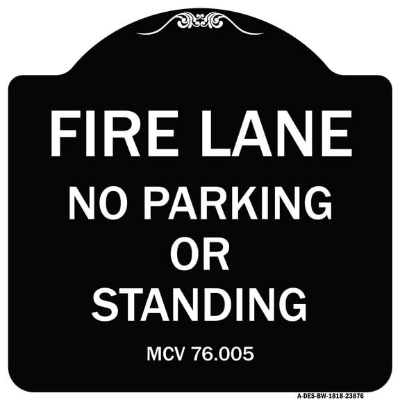 SignMission Designer Series Sign - Michigan Fire Lane No Parking or Standing | Black & White 18" X 18" Heavy-Gauge Aluminum Architectural Sign | Protect Your Business & Municipality |