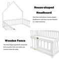 thumbnail image 2 of Bellemave Full Size Floor Bed with House-shaped Headboard and Fence Full Wood Floor Bed Frame with Guardrails and Door Montessori House Bed, White, 2 of 11