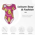 thumbnail image 4 of KLL Women 's Crew Neck Bodysuit Jumpsuits Pink Green Avocado Print Short onesies Stretch T Shirts, 4 of 7