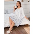 thumbnail image 5 of SHOWMALL Women's Plus Size Nightgown with Pockets Soft 3/4 Sleeve Pleated Crew Neck Sleep Dress Loose Lounge Sleepwear, 5 of 7