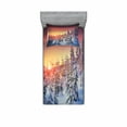 thumbnail image 2 of Ambesonne Forest Fitted Sheet & Pillow Sham Set, Sunrise at Wintertime, Queen, White Red, 2 of 3