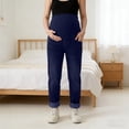 thumbnail image 2 of Gyujnb Over Belly Maternity Stretch Jeans Full Waist Classic Pockets Cuffed Ankle Slim Denim Pants Daily Casual Pregnancy Trousers,L, 2 of 4