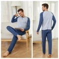 thumbnail image 3 of Mens Cotton Pajama Sets Long Sleeve Sleepwear for Men 2 Piece Mens Loungewear Sets with Pocket, Sizes S-XXL, 3 of 12