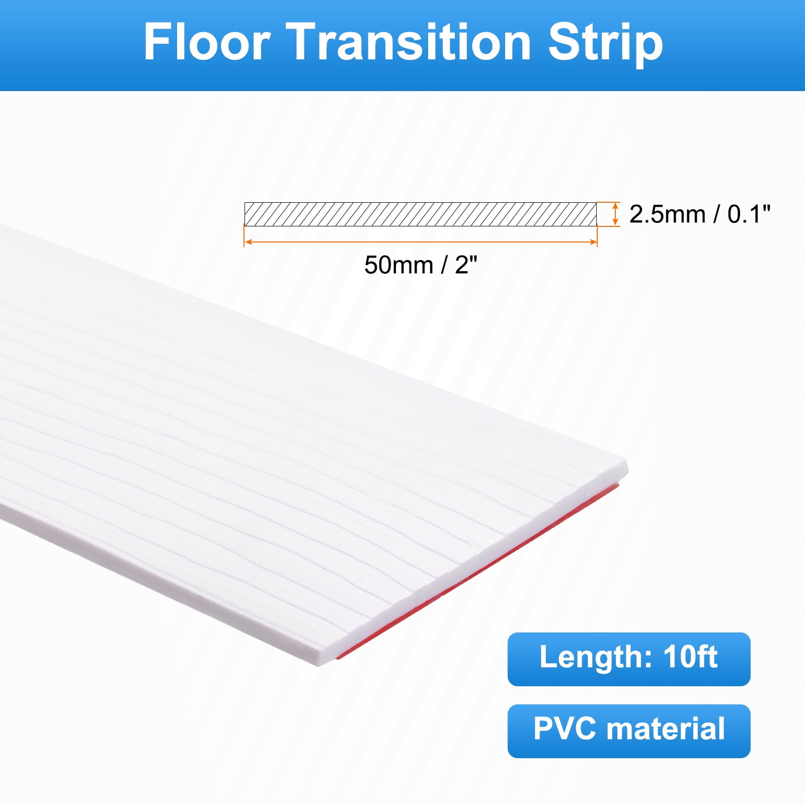 Uxcell Floor Transition Strip 2" 10ft Self-Adhesive Edging Trim White