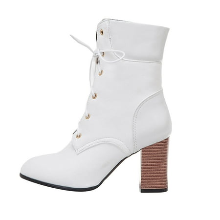 

YOTAMI Women s Shoes High Heeled Thick Heeled Women s Boots Fashion Glamour Women s Boots White