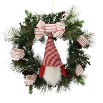 Holiday Time Red White and Green Gnome Centerpiece Wreath, 26"