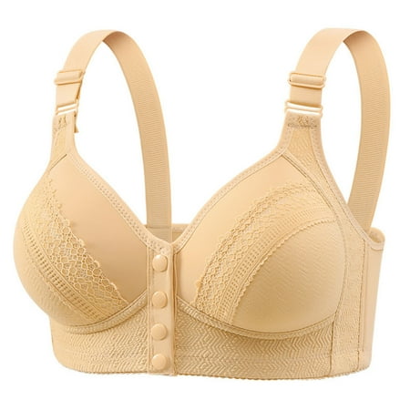 SMihono Savings Daisy Bras for Older Women Plus Size Front Closure Sports Bra No Underwire Full Support Front Button Push Up Bra Beige 36/80