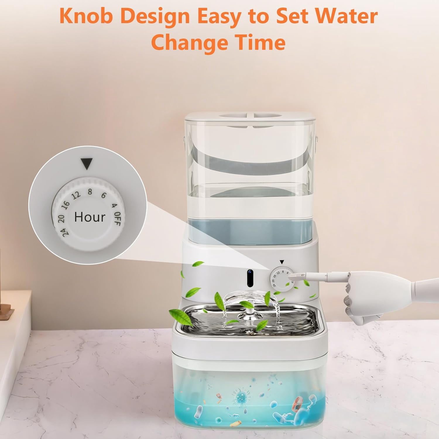Filterless Cat Water Fountain, 3L/102oz Ultra-Quiet Pet Fountain with Separation Design